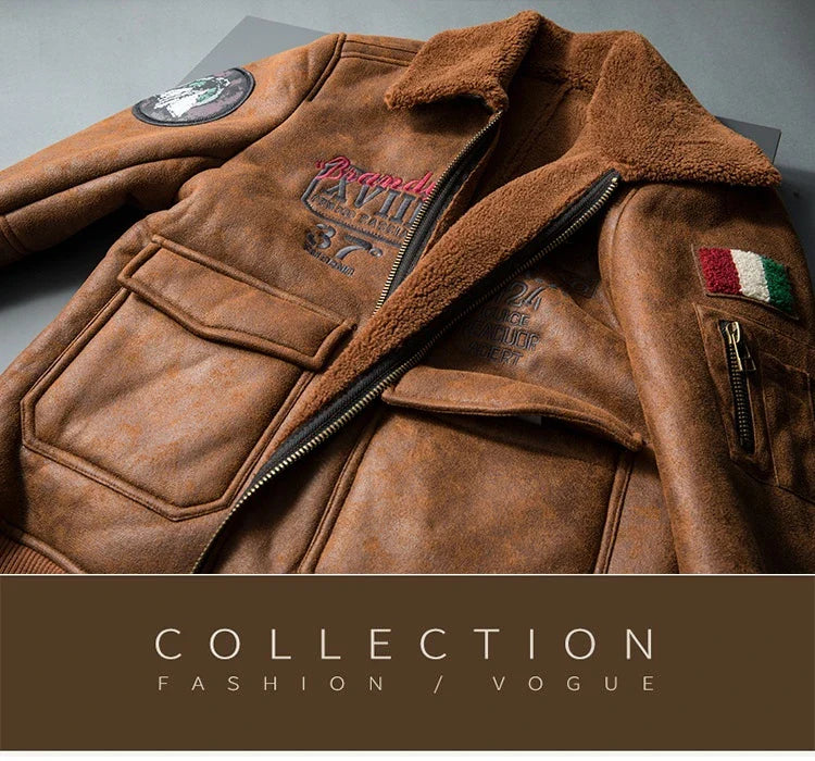 Cozy lambswool fleece-lined suede jacket in classic black and brown colors