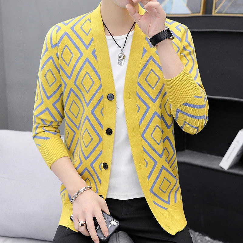 Premium knitted cardigan sweater for men in various classic color options, featuring a soft, comfortable blend of materials and a modern, tailored fit.