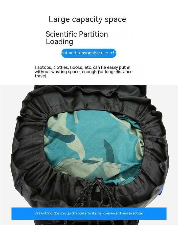 Premium outdoor hiking backpack made from water-resistant nylon with padded shoulder straps and multiple storage compartments.