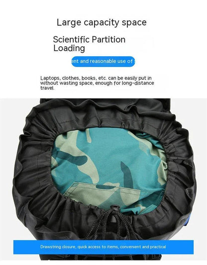 Premium outdoor hiking backpack made from water-resistant nylon with padded shoulder straps and multiple storage compartments.