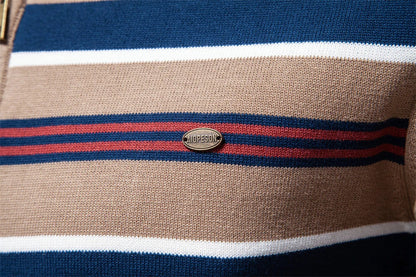 Cozy autumn and winter half-zip sweater in green, dark blue, khaki, and light gray colors