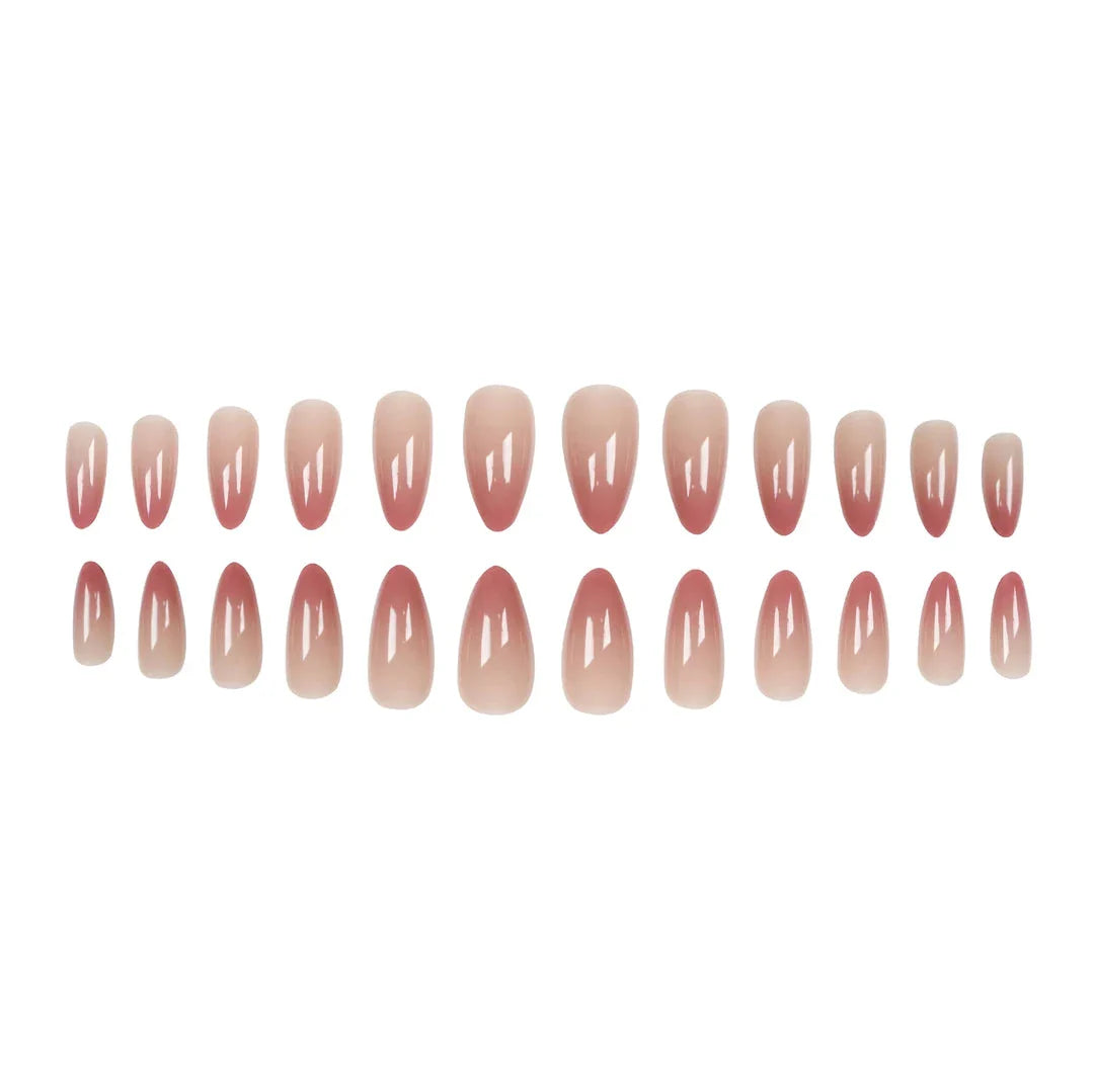 Gradient pink almond-shaped artificial nails with a glossy finish, perfect for elevating your style and transforming your look.