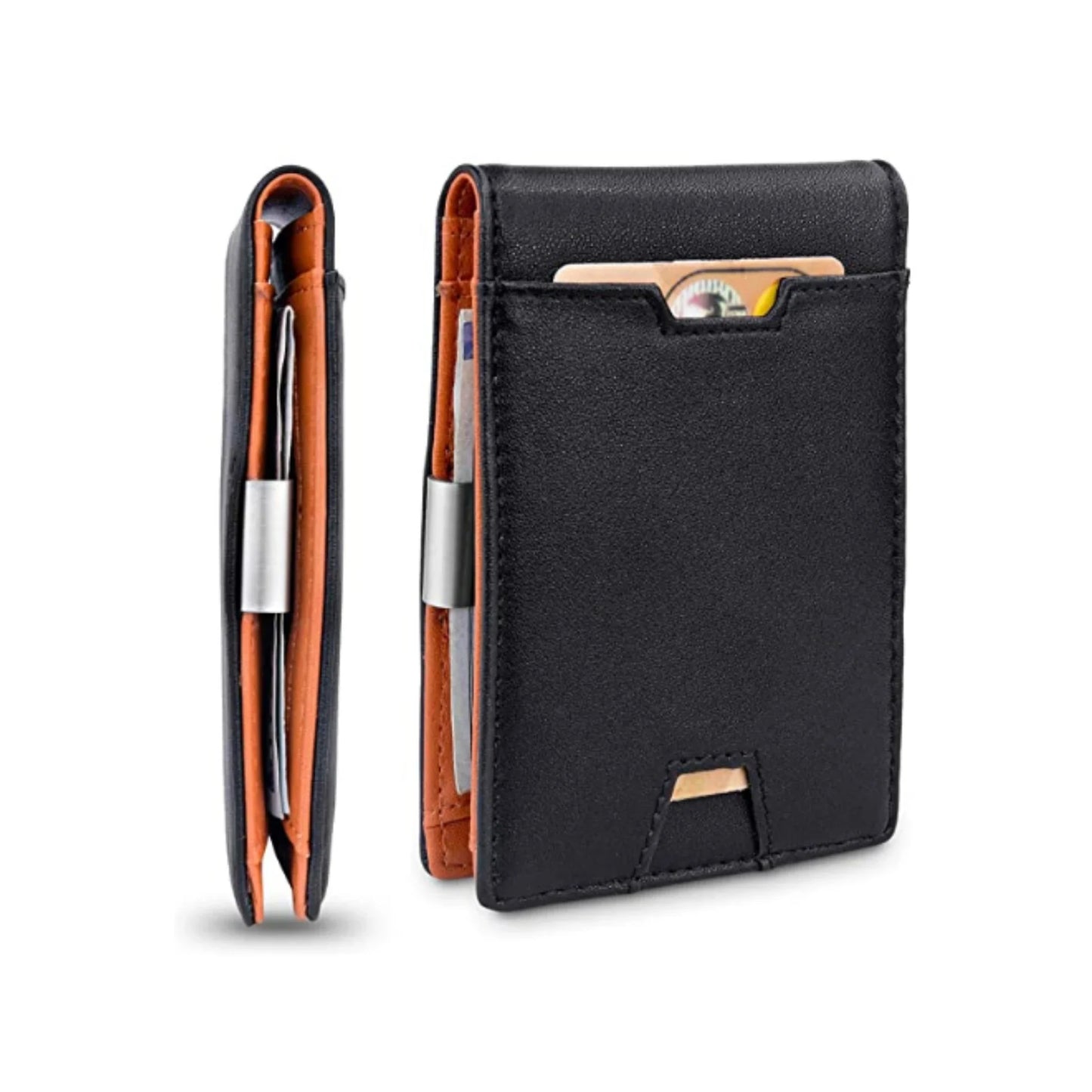 Premium men's wallet made of genuine leather and carbon fiber, featuring multiple card slots for organized storage and a sleek, slim design.