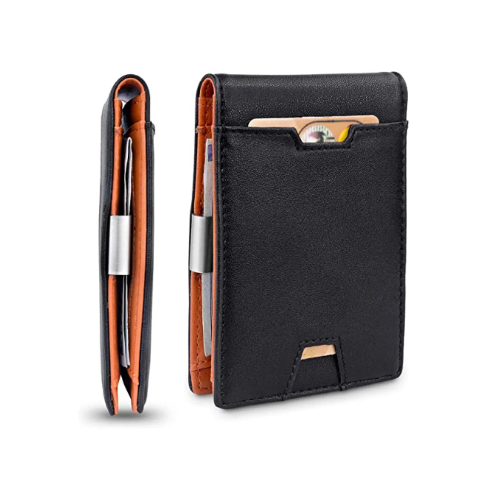 Premium men's wallet made of genuine leather and carbon fiber, featuring multiple card slots for organized storage and a sleek, slim design.