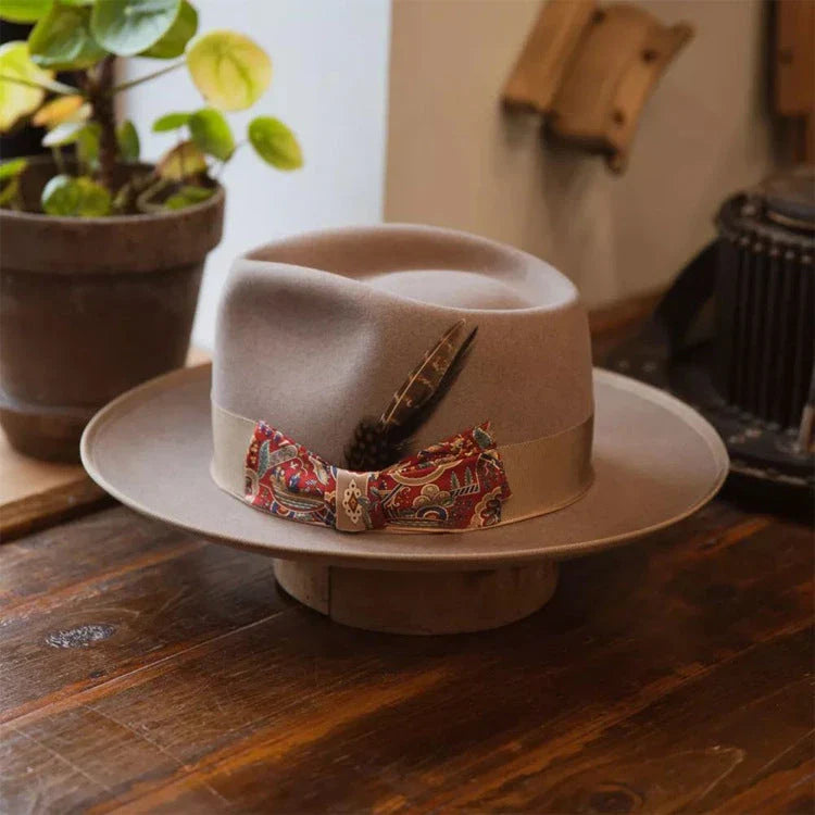 A stylish wool top hat with a conical crown design, providing sun protection and a touch of European elegance.