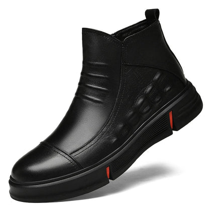Premium casual leather boots for men in a durable martin boot style with a black color and rubber sole