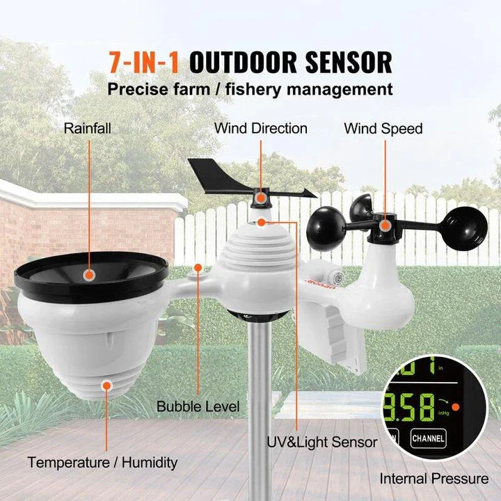 7-in-1 Smart Wi-Fi Weather Station with Solar Power and Large Color Display for Comprehensive Weather Monitoring