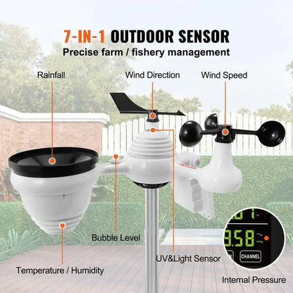 7-in-1 Smart Wi-Fi Weather Station with Solar Power and Large Color Display for Comprehensive Weather Monitoring