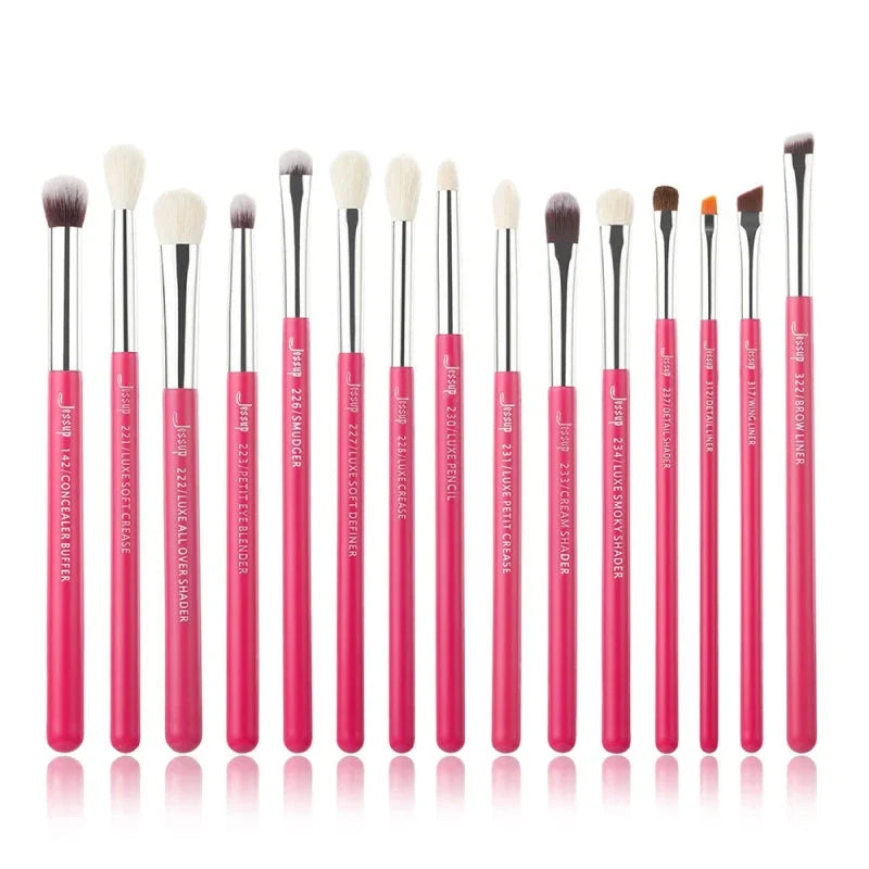 15-Piece Professional Makeup Brush Set with Premium Synthetic and Natural Fibers in Rose-Carmin Color