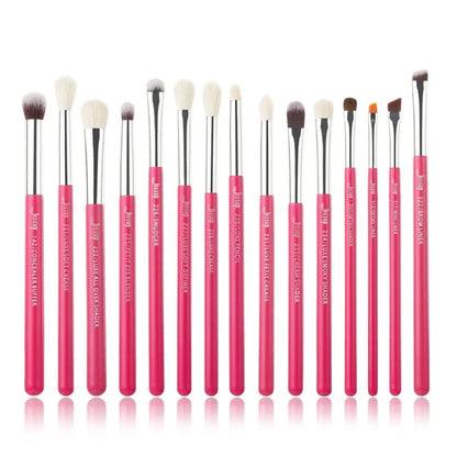 15-Piece Professional Makeup Brush Set with Premium Synthetic and Natural Fibers in Rose-Carmin Color