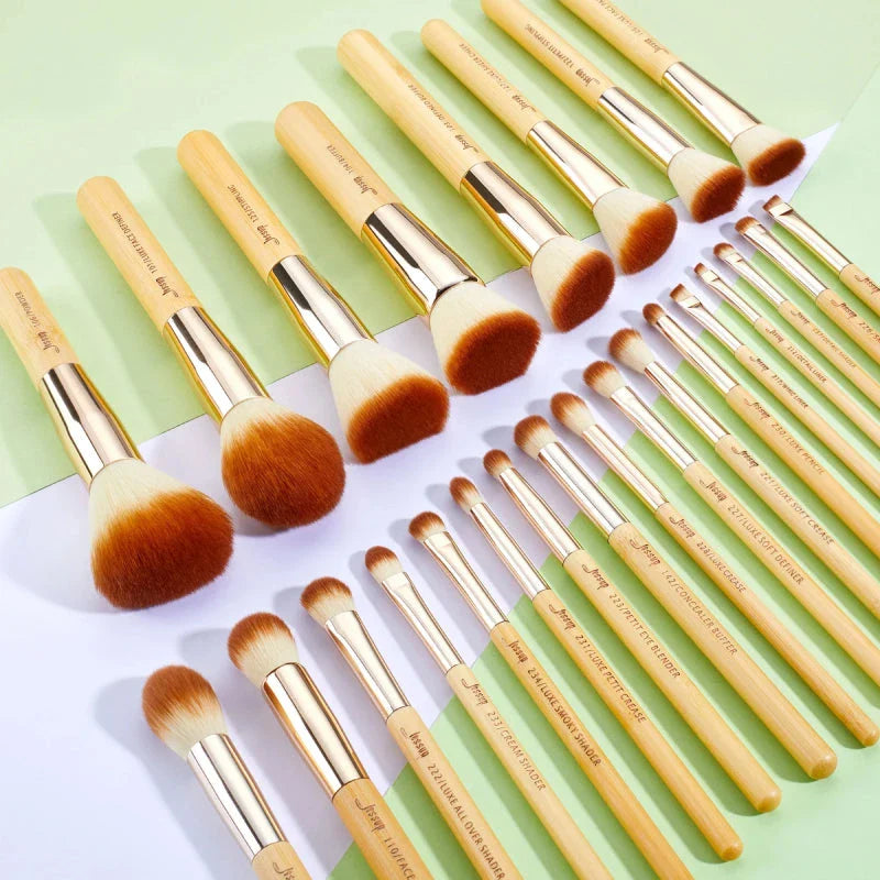 25-piece bamboo makeup brush set with soft synthetic bristles for flawless foundation, eyeshadow, and contouring application