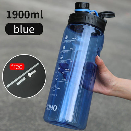 A large 2-liter water bottle with a straw, designed for active lifestyles and everyday hydration needs.