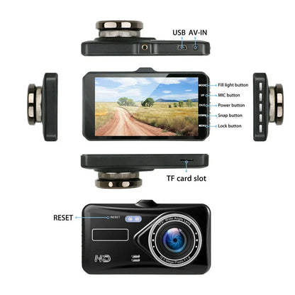 1080P Full HD Dual Dash Cam with Night Vision and 170 Degree Wide Angle Lens