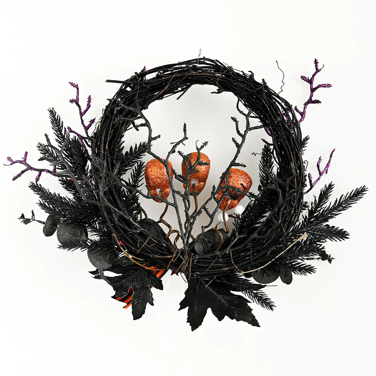 Spooktacular Halloween Skull Wreath with simulated yellow skulls, a chilling yet elegant addition to your holiday decor