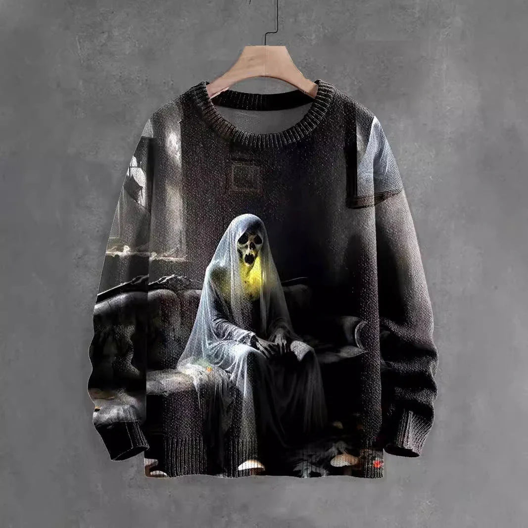 Ghostly Halloween sweater with playful ghost design, available in a variety of colors and sizes