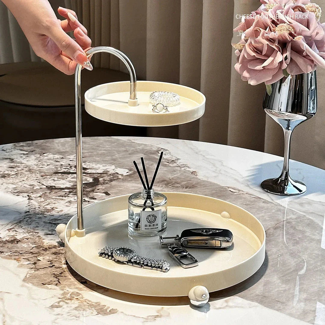 Elegant 2-Tier Makeup Organizer with Clear Design and Double-Tiered Storage