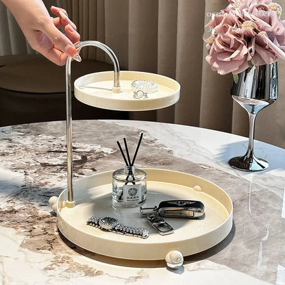Elegant 2-Tier Makeup Organizer with Clear Design and Double-Tiered Storage