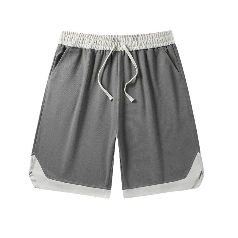 Men's loose and comfortable sports pirate shorts in white, gray, and black colors with elasticized waistband and relaxed fit