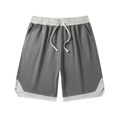 Men's loose and comfortable sports pirate shorts in white, gray, and black colors with elasticized waistband and relaxed fit