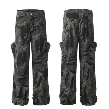 Graffiti camouflage print straight-leg jeans with a high-waist design for a flattering, comfortable fit