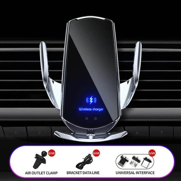 15W Fast Charging Auto-Clamping Wireless Car Charger with 360-Degree Rotation and Universal Qi Compatibility