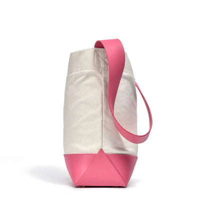 Casual Canvas Patchwork Tote Bag in White and Pink Color for Stylish American Women