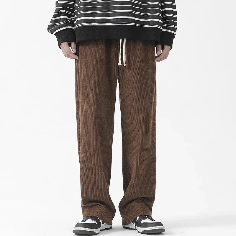 Fleece-lined corduroy pants in various colors, featuring a relaxed, straight-leg fit for all-day comfort and warmth.