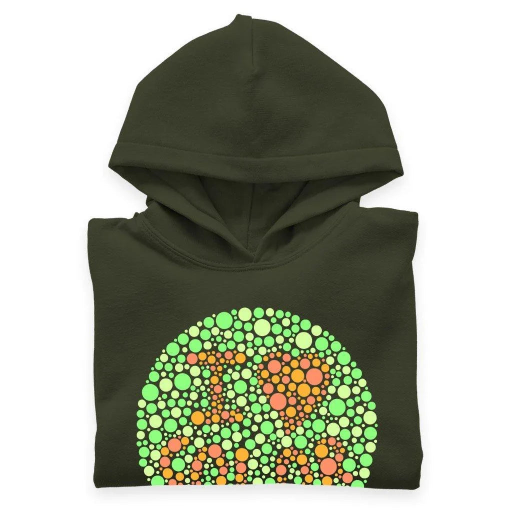 Cozy and comfortable kids' hoodie with color-blind test design, made with premium Airlume cotton-poly blend for superior softness and flexibility.