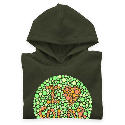 Cozy and comfortable kids' hoodie with color-blind test design, made with premium Airlume cotton-poly blend for superior softness and flexibility.
