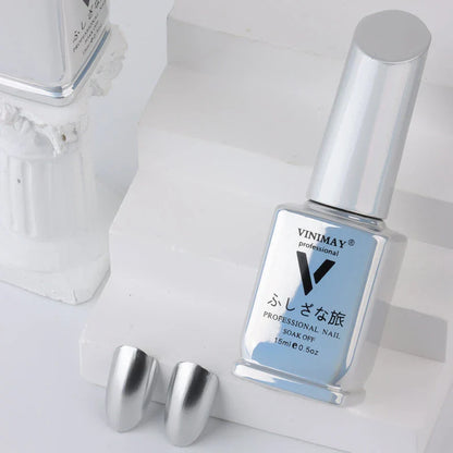 Metallic Mirror Silver Gel Nail Polish with a luxurious, high-gloss finish