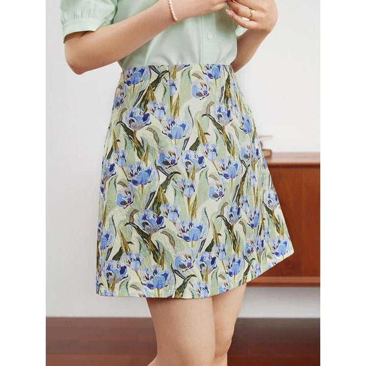 Hhomeenjoy Elegant Floral A-Line Mini Skirt for Chic Summer Style