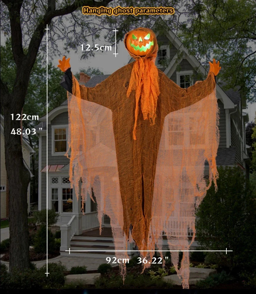 Illuminating Halloween decoration with a luminous hanging pumpkin design, perfect for adding spooky ambiance to your holiday celebrations