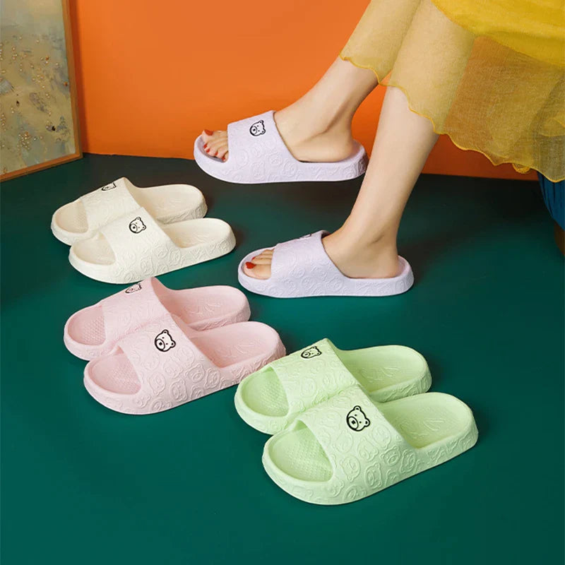 Cozy bear-themed slippers with thick, non-slip soles for indoor wear
