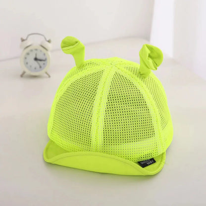 Green Cartoon Baby Sun Hat with Adorable Ear Design, Offering Soft, Breathable Comfort and Adjustable Fit for Babies 0-24 Months