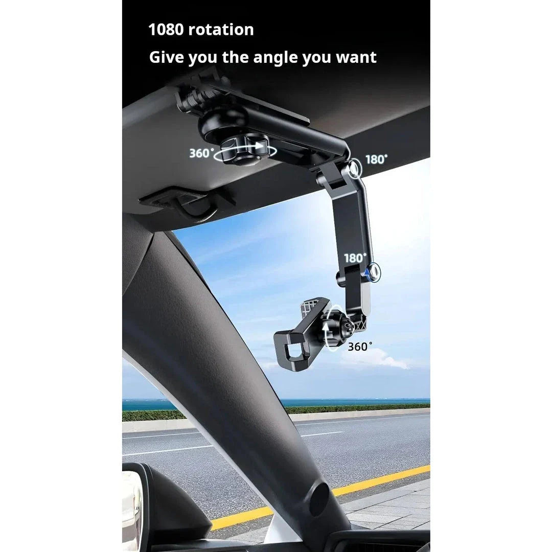 360-degree adjustable rearview mirror car phone mount with universal fit for smartphones