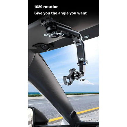 360-degree adjustable rearview mirror car phone mount with universal fit for smartphones