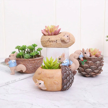Cartoon squirrel-shaped succulent planter with drainage hole for healthy plant growth