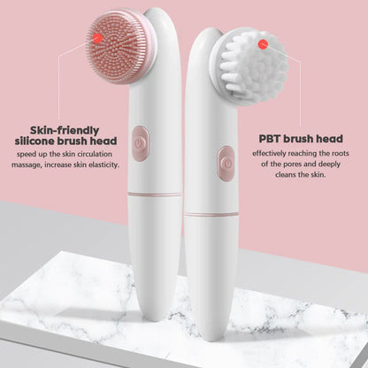 Trendha 2-in-1 Waterproof Electric Face Cleansing Brush and Massager in pink color