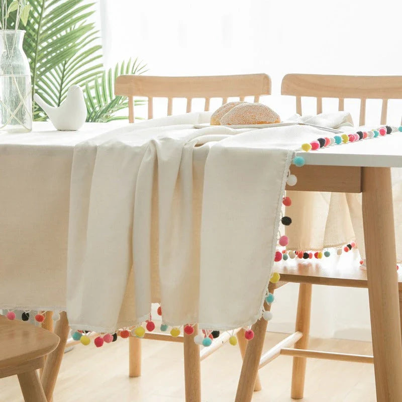 Elegant cotton-linen tablecloth in various sizes, featuring a clean, sophisticated design that complements any dining setting.