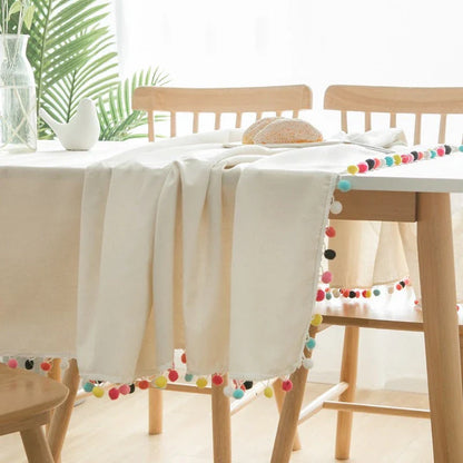 Elegant cotton-linen tablecloth in various sizes, featuring a clean, sophisticated design that complements any dining setting.
