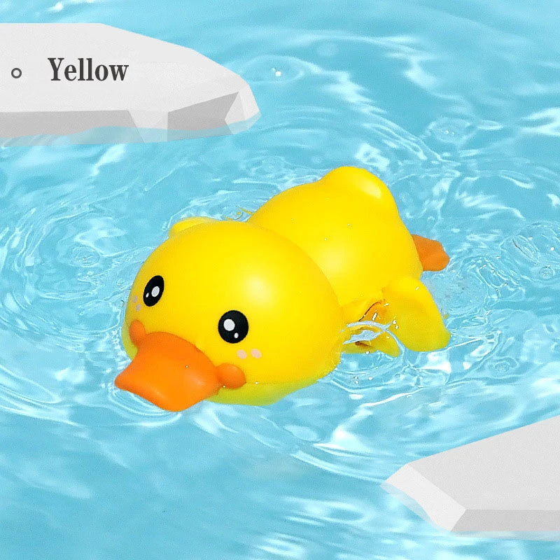 A set of colorful clockwork bathing ducks swimming in the water, providing fun and engaging bath time entertainment for children aged 0-6 years.