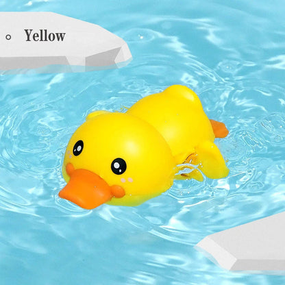 A set of colorful clockwork bathing ducks swimming in the water, providing fun and engaging bath time entertainment for children aged 0-6 years.