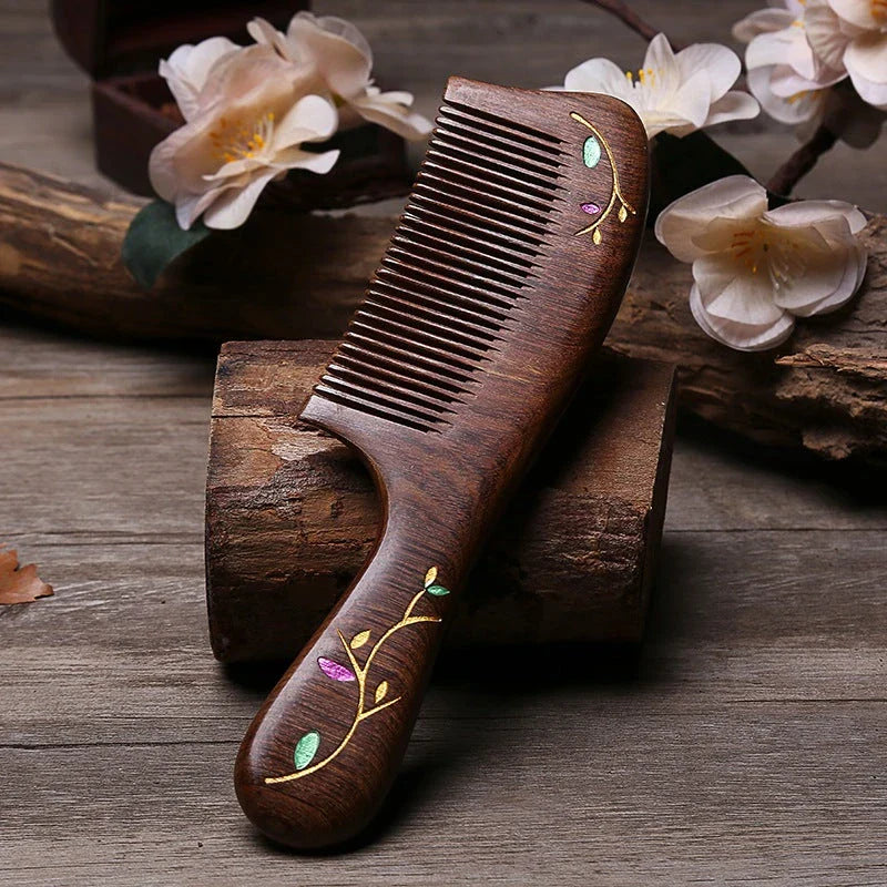 Natural Sandalwood Hair Comb with Ergonomic Design for Frizz Control and Healthy Hair