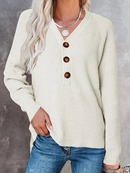 Premium V-Neck Knit Sweater for Women in a variety of colors including white, khaki, pink, red, purple, gray, black, light brown, orange, blue, and light blue