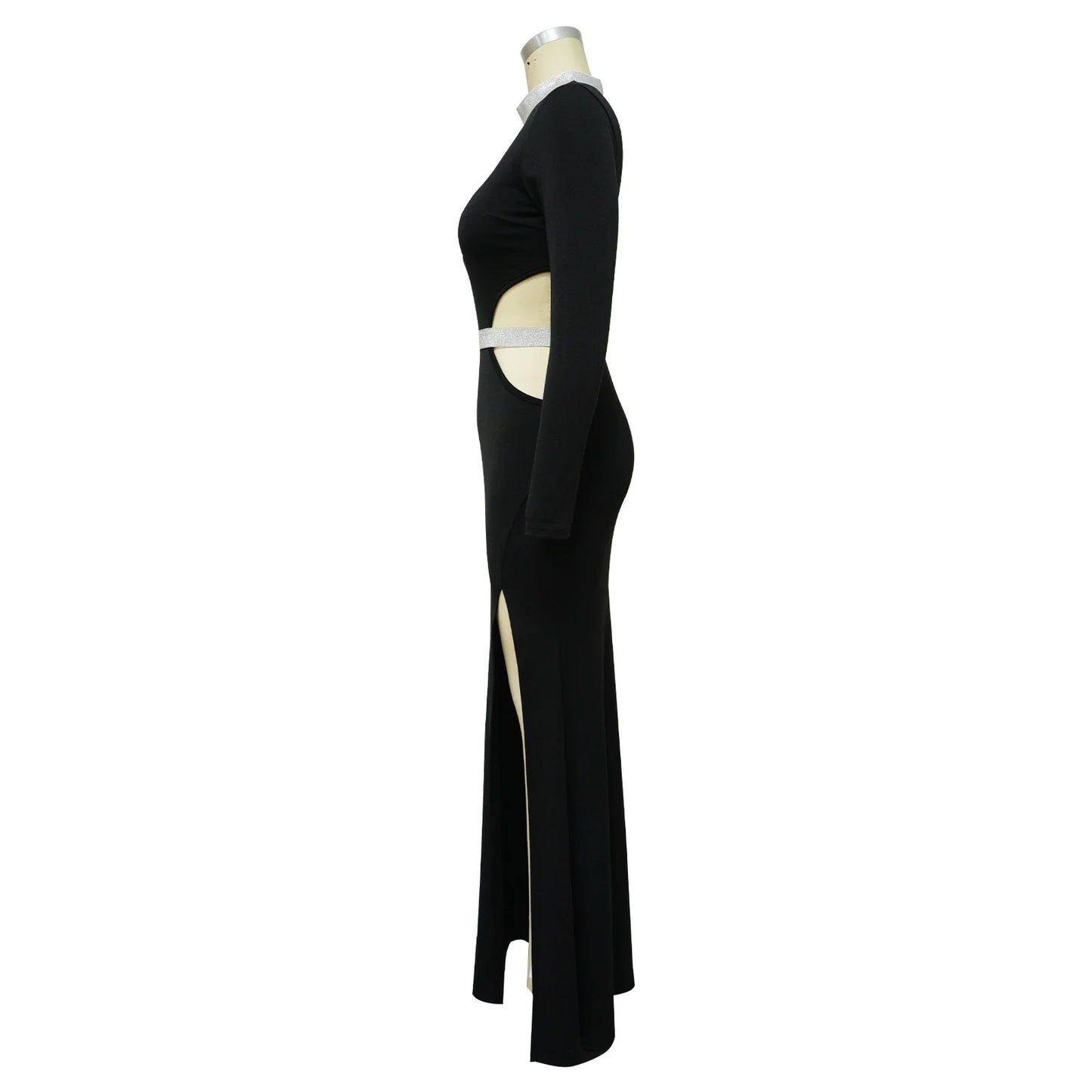 Stylish and flattering waist-accentuating split dress in solid colors, made from premium polyester fabric for comfort and versatility.