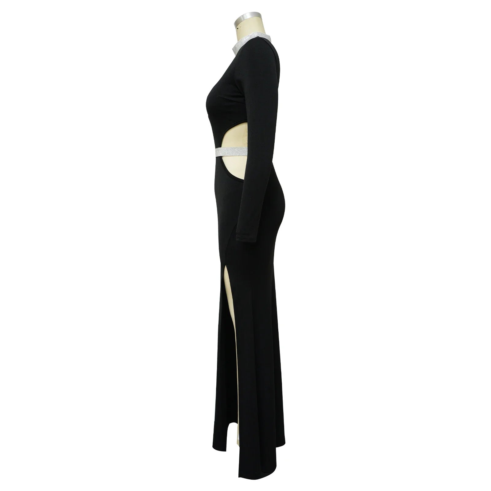 Stylish and flattering waist-accentuating split dress in solid colors, made from premium polyester fabric for comfort and versatility.