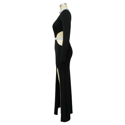 Stylish and flattering waist-accentuating split dress in solid colors, made from premium polyester fabric for comfort and versatility.