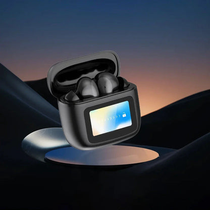 Advanced ANC wireless earphones with smart touchscreen charging case for seamless audio control