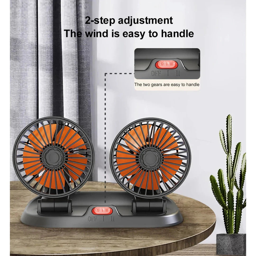 Dual Head USB Car Fan with Adjustable Airflow for Optimal Cooling in Vehicles