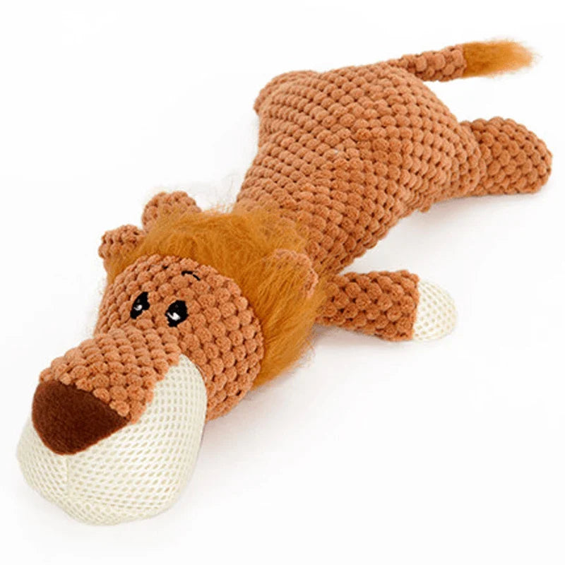 Soft, cotton dog chew toys in various animal shapes like dogs, cats, and other creatures for fun and engaging playtime